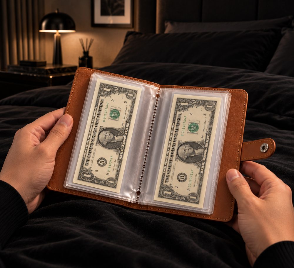 Jenevah open with bills stored flat